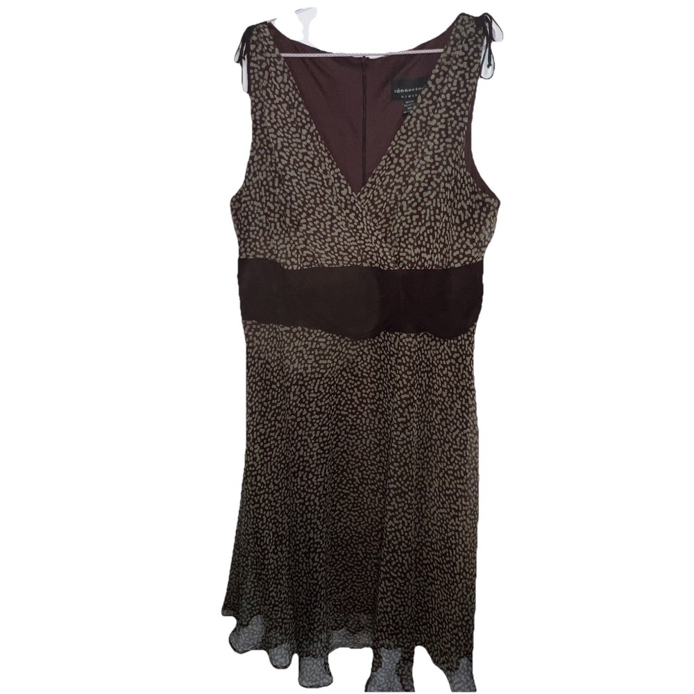 Connected Women 18W Brown Green Polkadot Chiffon Sheer Overlay Sleeveless Midi